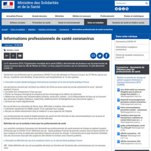 Page Coronavirus sur le site du Ministère de la Santé