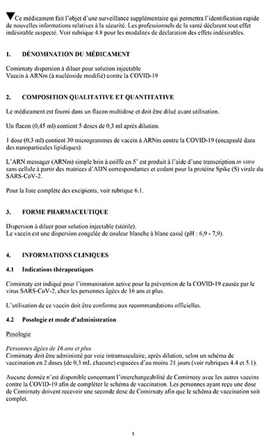 Comirnaty RCP France