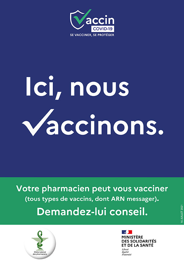 Affichette Ici nous vaccinons pharmacies Nouvelle Aquitaine