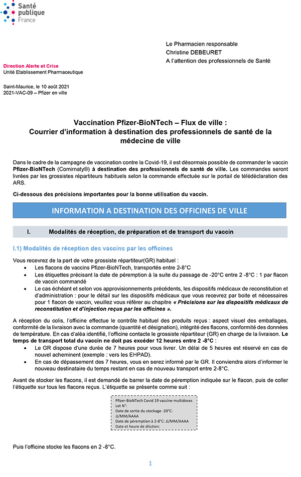 Pfizer-BioNTech Information Pharmaciens