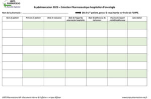 Document de suivi interne à la pharmacie