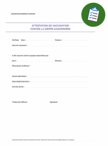Attestation de vaccination contre la grippe saisonnière